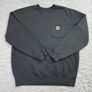 Carhartt Sweater Mens Large Gray Loose Fit Midweight Crewneck Pocket Sweatshirt